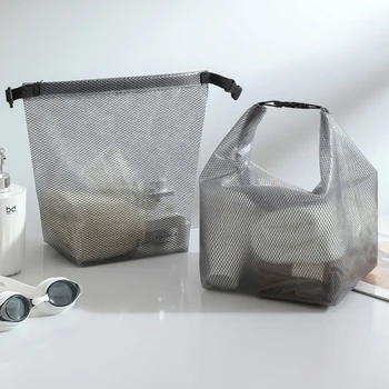 휴대용 보관 가방, 간단한 여행 버클형 쇼핑백, 방수 화장품 가방, 대용량 투명 메쉬 핸드백