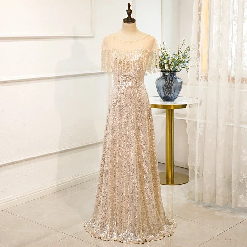 Customized Evening Dress Golden Sequins Beads O-neck Short Sleeves A-Line Floor-Length Plus size Woman Party Formal Gown B1201
Customized Evening Dress Golden Sequins Beads O-neck Short Sleeves A-Line Floor-Length Plus size Woman Party Formal Gown B1201