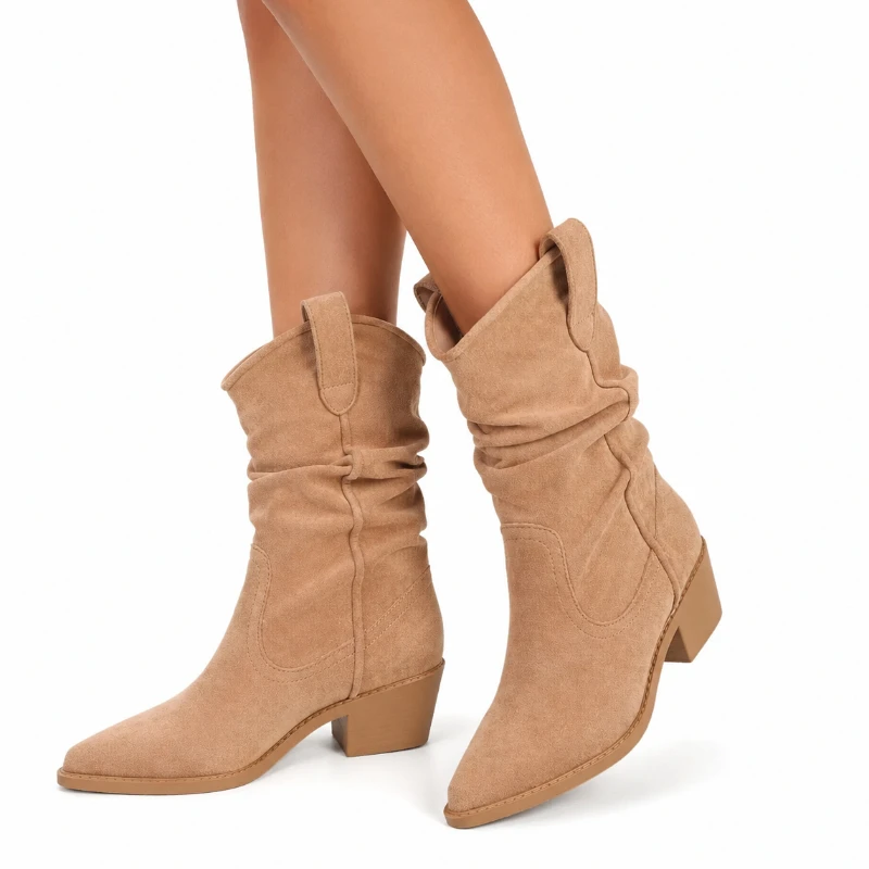 Women Khaki Suede Slouchy Cowboy Boots Pointed Toe Chunky Heel Pull On Western Ankle Boots Autumn Winter Casual Fashion Shoes
Women Khaki Suede Slouchy Cowboy Boots Pointed Toe Chunky Heel Pull On Western Ankle Boots Autumn Winter Casual Fashion Shoes