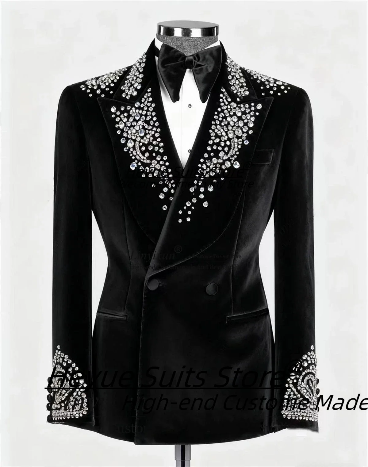 Luxurious Black Velvet Men Suits Customized Slim Fit Peak Lapel Groom Wedding Tuxedos Shiny Diamond 2Pcs Sets Male Party Blazers
Luxurious Black Velvet Men Suits Customized Slim Fit Peak Lapel Groom Wedding Tuxedos Shiny Diamond 2Pcs Sets Male Party Blazers