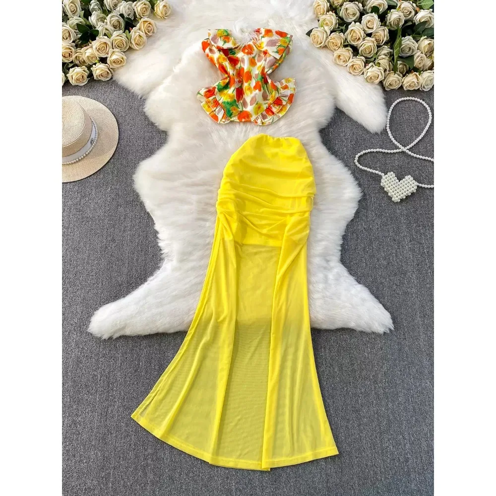 Chic vintage Spliced mermaid dress Fairy korean fashion sundress women clothing two-piece set
Chic vintage Spliced mermaid dress Fairy korean fashion sundress women clothing two-piece set