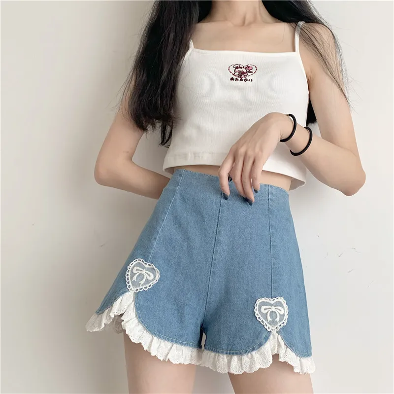 Women Sweet Kawaii Shorts Harajuku Cute Lace Ruffles Denim Short Pants Japanese E Girls Sexy Punk High Waist Shorts 2021 New
Women Sweet Kawaii Shorts Harajuku Cute Lace Ruffles Denim Short Pants Japanese E Girls Sexy Punk High Waist Shorts 2021 New