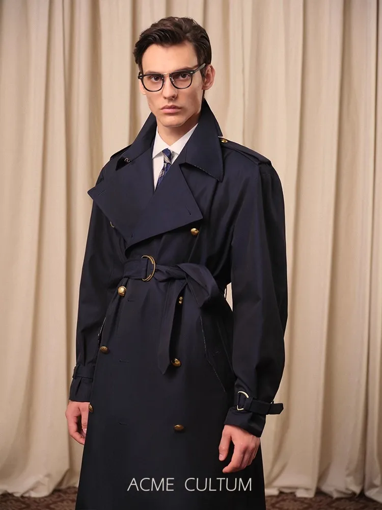 Mauroicardi Autumn Long Navy Blue Trench Coats Man Belt Double Breasted Elegant Luxury Designer European Clothes Overcoat 2025
Mauroicardi Autumn Long Navy Blue Trench Coats Man Belt Double Breasted Elegant Luxury Designer European Clothes Overcoat 2025