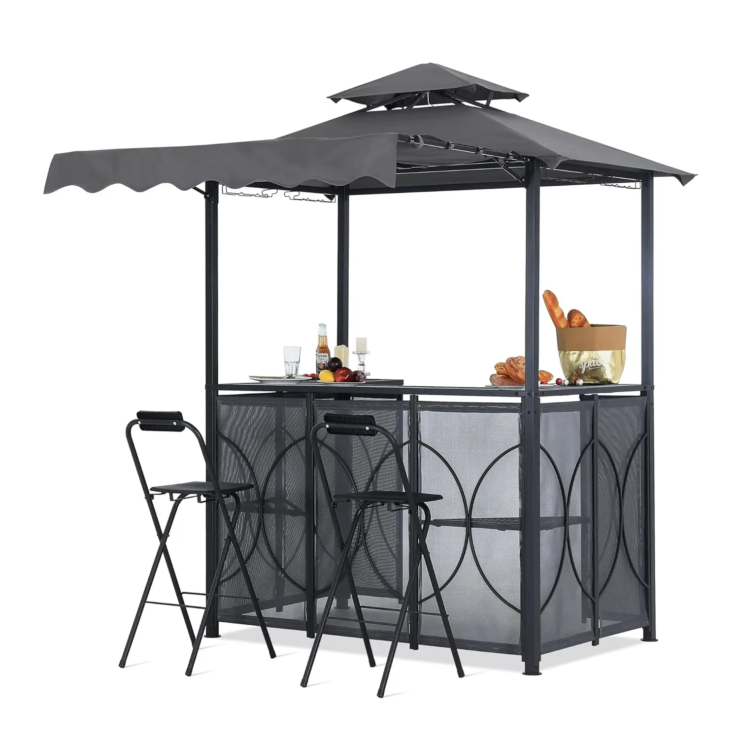 6.4x6.8 Grill Gazebo with Extra Awning Bar Table 2 Foldable Chairs LED Lights Backyard Patio, Customized
6.4x6.8 Grill Gazebo with Extra Awning Bar Table 2 Foldable Chairs LED Lights Backyard Patio, Customized