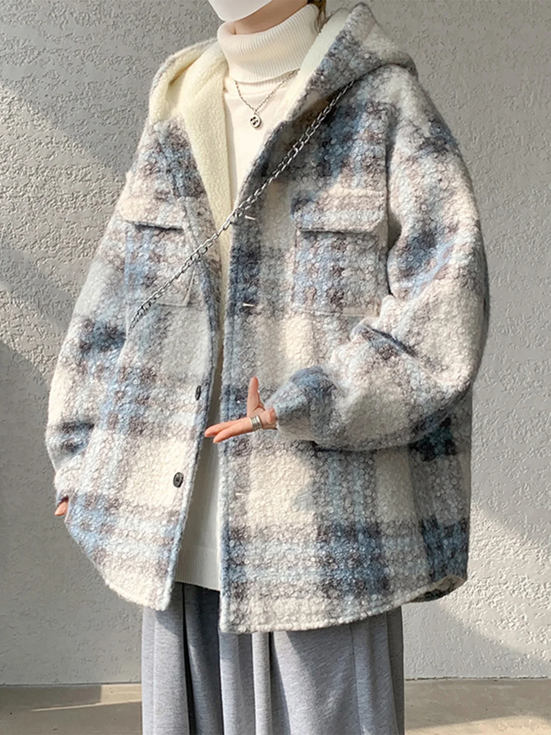 Korean Sle Loose Fit Thiened Lamb Velvet Hooded Coat Men's Casual Winter Warm Outerwear Faionable Plaid Pattern
Korean Sle Loose Fit Thiened Lamb Velvet Hooded Coat Men's Casual Winter Warm Outerwear Faionable Plaid Pattern