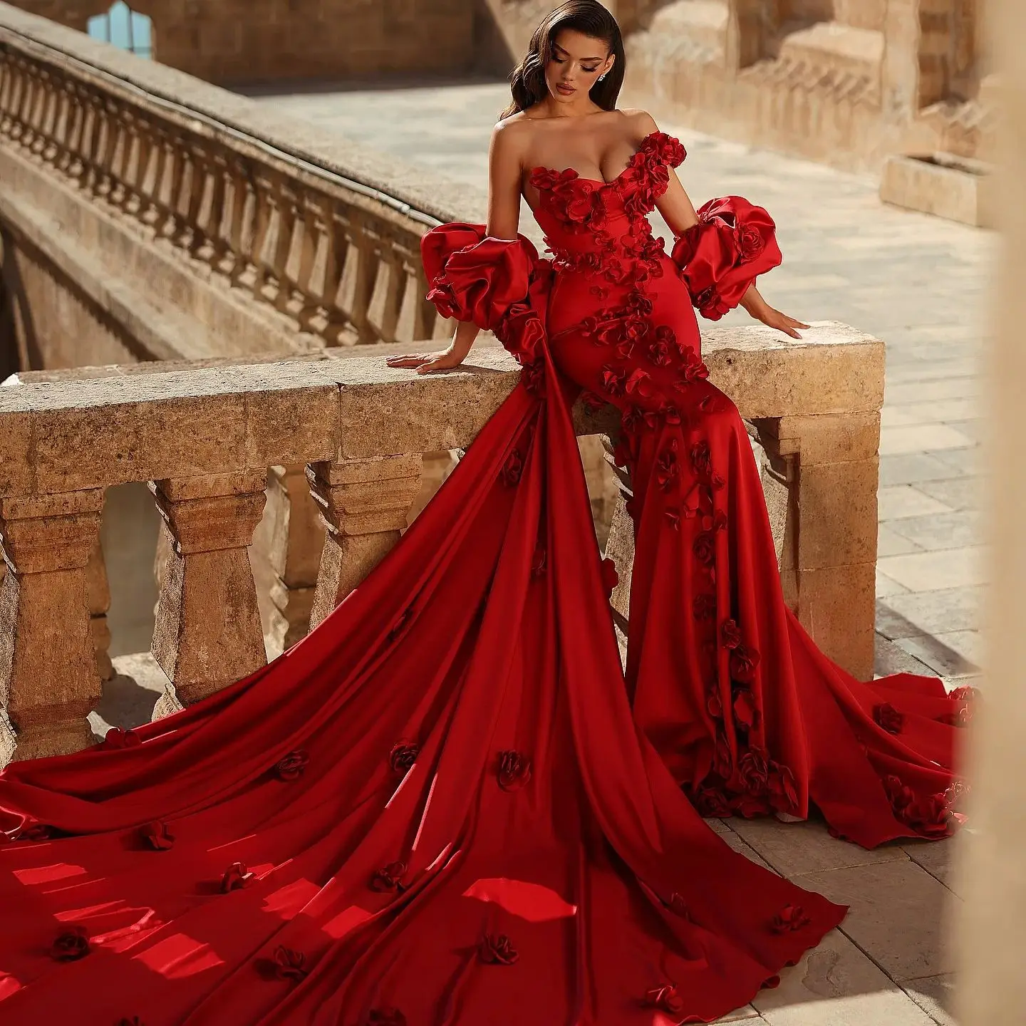 Red Luxurious Evening Dresses Women Satin Mermaid vestidos de noche 3D Flowers Prom Dress 2025 Customized Party فساتين سهرة
Red Luxurious Evening Dresses Women Satin Mermaid vestidos de noche 3D Flowers Prom Dress 2025 Customized Party فساتين سهرة