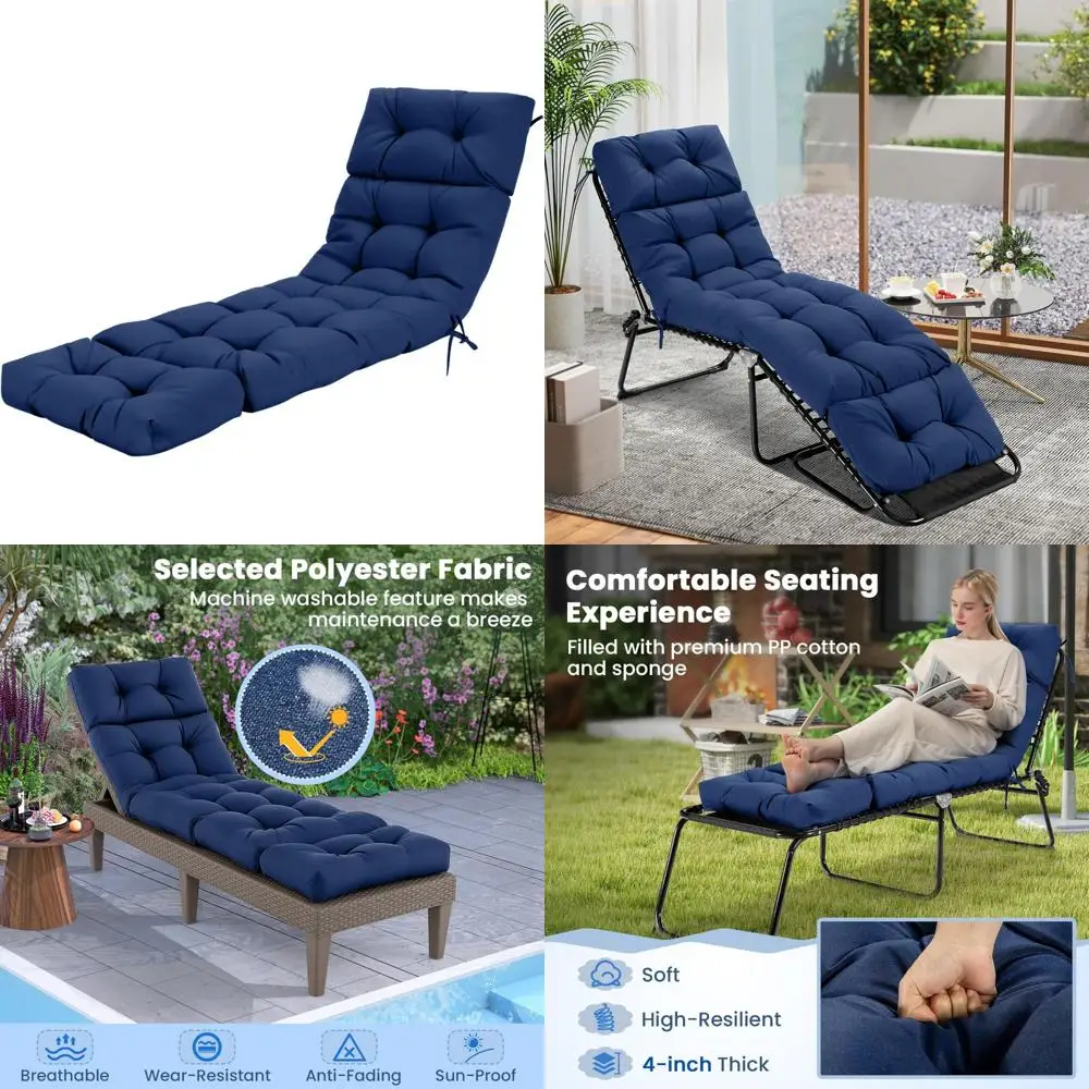 Outdoor High Back Recliner Cushion, 73 x 22 Patio Lounge Cushion with 4 Ties, 4 Thick Padded Seat
Outdoor High Back Recliner Cushion, 73 x 22 Patio Lounge Cushion with 4 Ties, 4 Thick Padded Seat