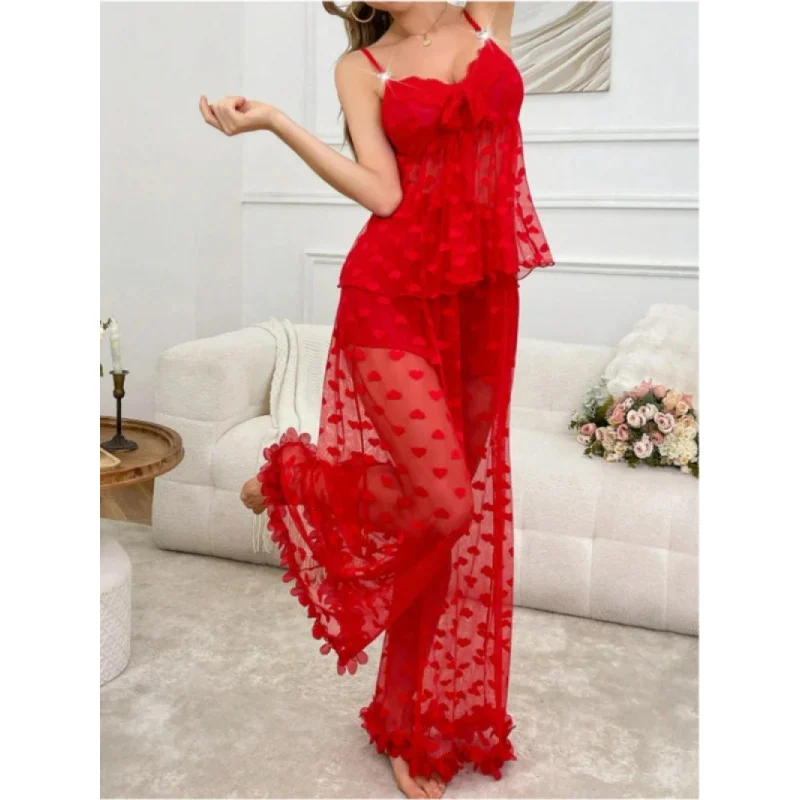 Sexy Ladies Pajama Set 2-piece Lace Heart Transparent Strappy Bra and Long Pants Petal Lace Lingerie Sets Sexy Sleepwear
Sexy Ladies Pajama Set 2-piece Lace Heart Transparent Strappy Bra and Long Pants Petal Lace Lingerie Sets Sexy Sleepwear