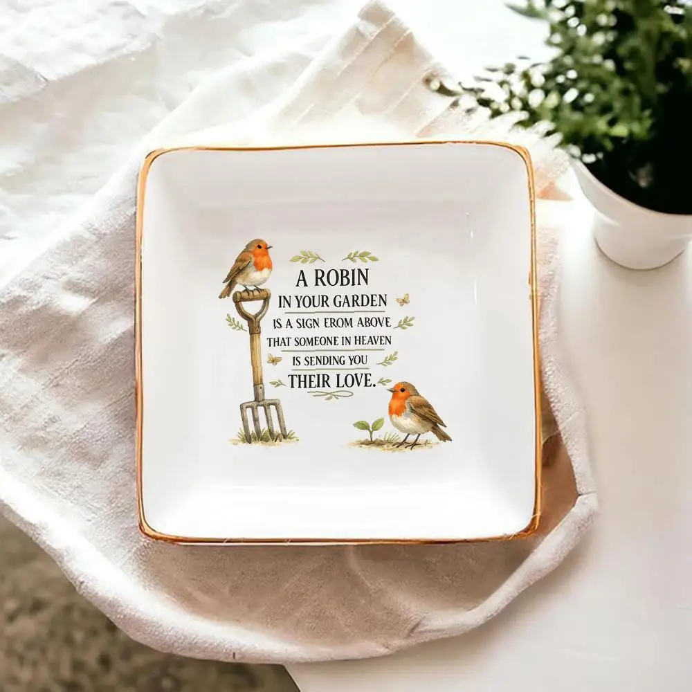 Jewelry Trays Robin Bird Square Ceramic Jewelry Dish, Rustic Watercolor Design with Golden Rim, Decorative Trinket Tray for Ring
Jewelry Trays Robin Bird Square Ceramic Jewelry Dish, Rustic Watercolor Design with Golden Rim, Decorative Trinket Tray for Ring