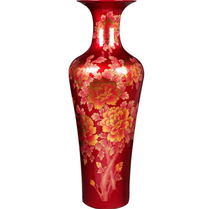 Happiness Red Crystal Glaze Peony Pattern Ceramics Floor Large Vase for Home Ornaments
Happiness Red Crystal Glaze Peony Pattern Ceramics Floor Large Vase for Home Ornaments