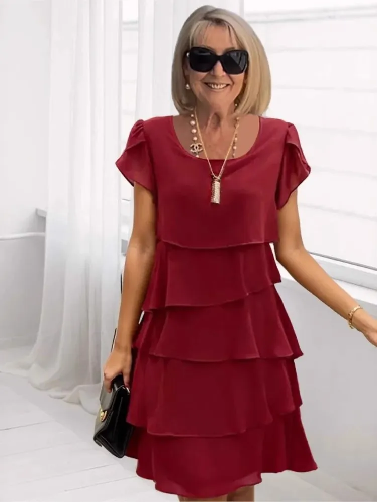 Simple Solid Color Short-sleeved Round-neck Cake Skirt Women's Temperament Elegant Style Daily Commuting Lazy Casual Dress
Simple Solid Color Short-sleeved Round-neck Cake Skirt Women's Temperament Elegant Style Daily Commuting Lazy Casual Dress