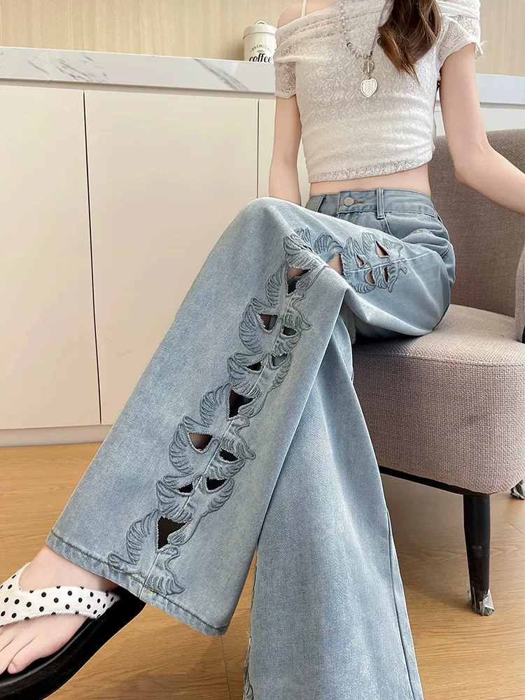 Embroidered Hollow Wide Leg Jeans Women's Summer Thin American High Street Loose Not Sticky Straight Leg Pants Casual Style
Embroidered Hollow Wide Leg Jeans Women's Summer Thin American High Street Loose Not Sticky Straight Leg Pants Casual Style
