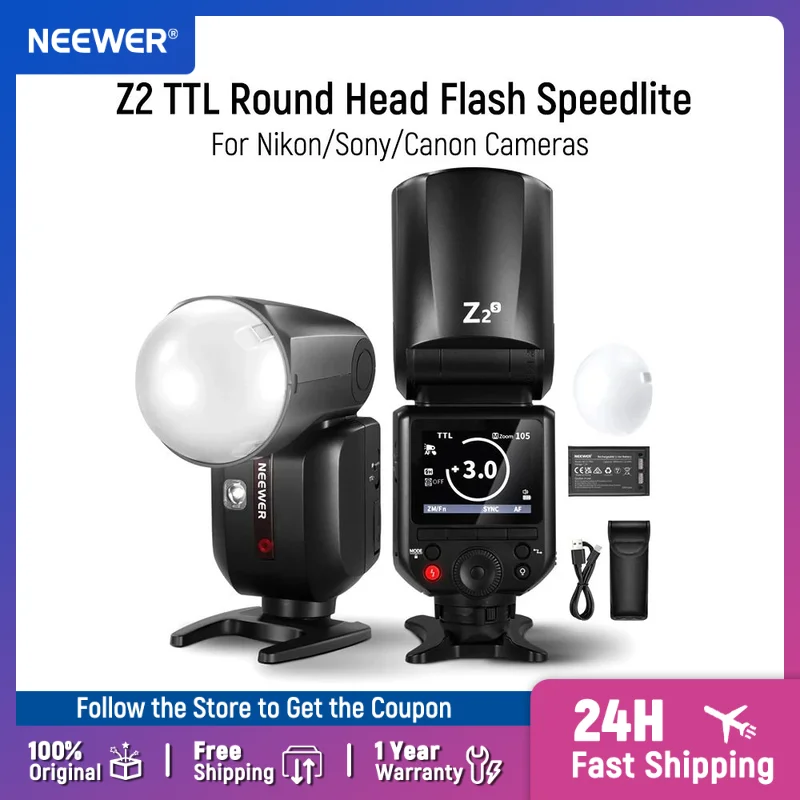 NEEWER Z2 2.4G TTL Round Head Flash Speedlite 1/8000s HSS with Diffuser 600 Full Power Flash for Nikon/Sony/Canon Cameras
NEEWER Z2 2.4G TTL Round Head Flash Speedlite 1/8000s HSS with Diffuser 600 Full Power Flash for Nikon/Sony/Canon Cameras 