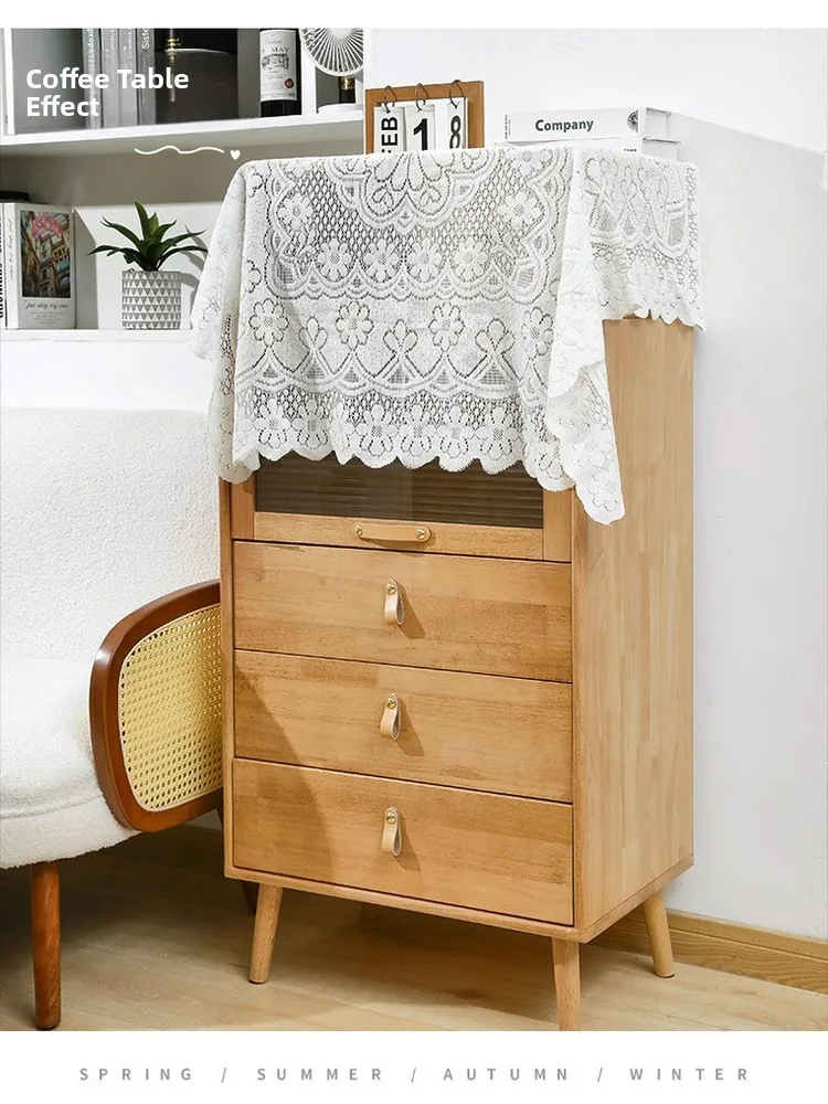 Retro Lace Tablecloth Dustproof Square Tablecloth for Refrigerator Tea Table Bedside Table Sofa Polyester Fiber Square Shape