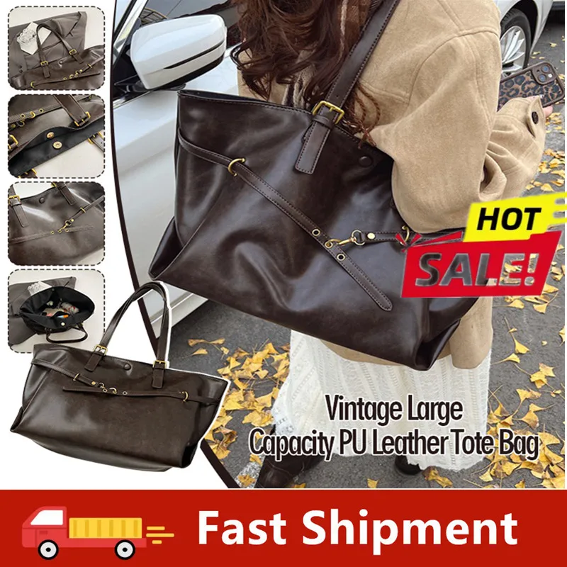 Women's Vintage Large Capacity PU Leather Tote Bags Y2K Strap Accents Top - Handle Shoulder Carry Bags For Winter Commuter Bag 
Women's Vintage Large Capacity PU Leather Tote Bags Y2K Strap Accents Top - Handle Shoulder Carry Bags For Winter Commuter Bag
