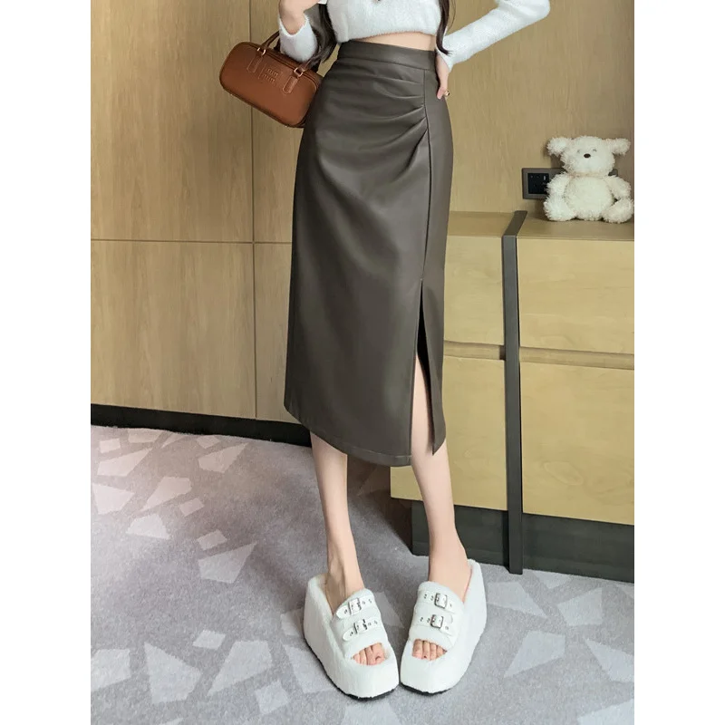 Women's Skirt2024Autumn and WinterpuSheath High Waist Pleated Mid-Length Skirt Design Pleated Small Leather Skirt
Women's Skirt2024Autumn and WinterpuSheath High Waist Pleated Mid-Length Skirt Design Pleated Small Leather Skirt