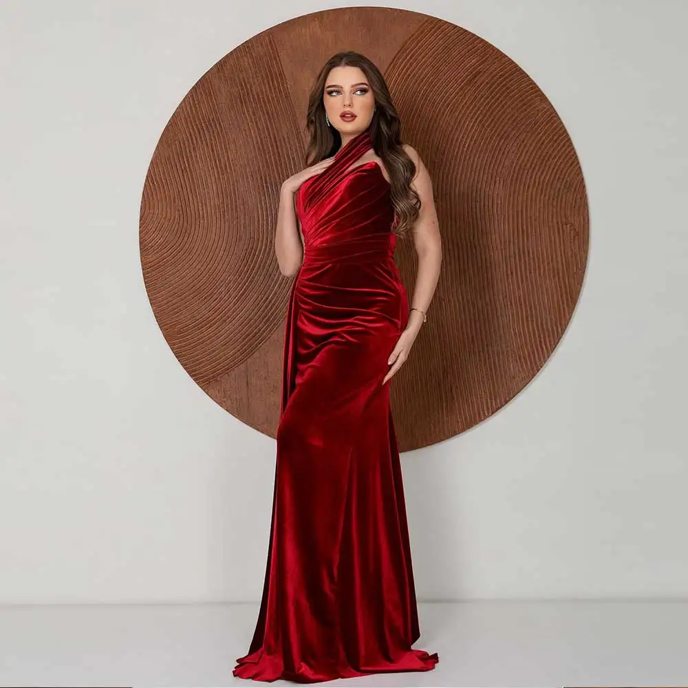 Retro Sheath Evening Dress Velvet Single Shoulder Pleated Backless Sweep Train Women's Fashionable Sexy Prom Party Gown
Retro Sheath Evening Dress Velvet Single Shoulder Pleated Backless Sweep Train Women's Fashionable Sexy Prom Party Gown