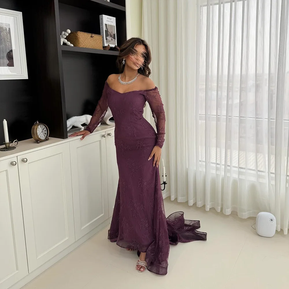 Customized Mermaid Prom Dresses Floor-Length Off The Shoulder Full Sleeve Evening Gown Simple Fashion Lace Draped Party Gown
Customized Mermaid Prom Dresses Floor-Length Off The Shoulder Full Sleeve Evening Gown Simple Fashion Lace Draped Party Gown