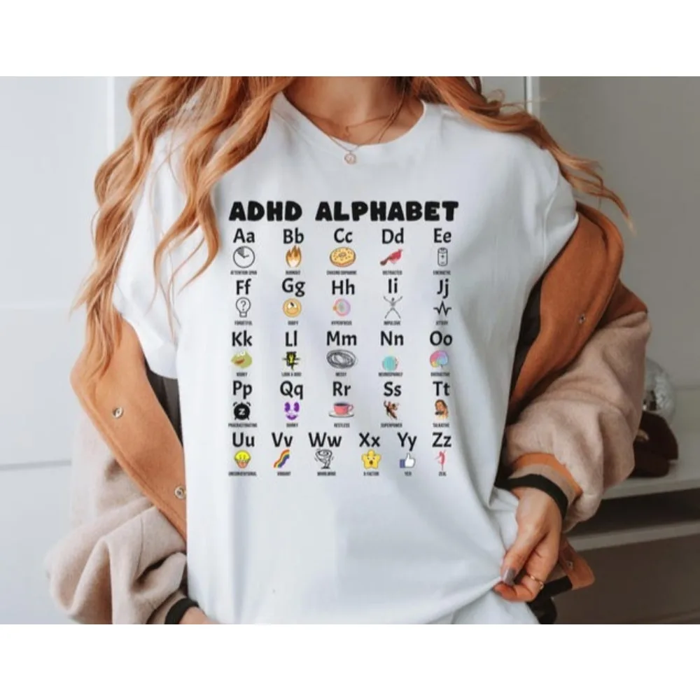 Funny ADHD Shirt Adhd Alaphabet T-shirt Autism Neurodiversity Tee Women Summer Daily Life Causal Crewneck Cotton Short Sleeve
Funny ADHD Shirt Adhd Alaphabet T-shirt Autism Neurodiversity Tee Women Summer Daily Life Causal Crewneck Cotton Short Sleeve