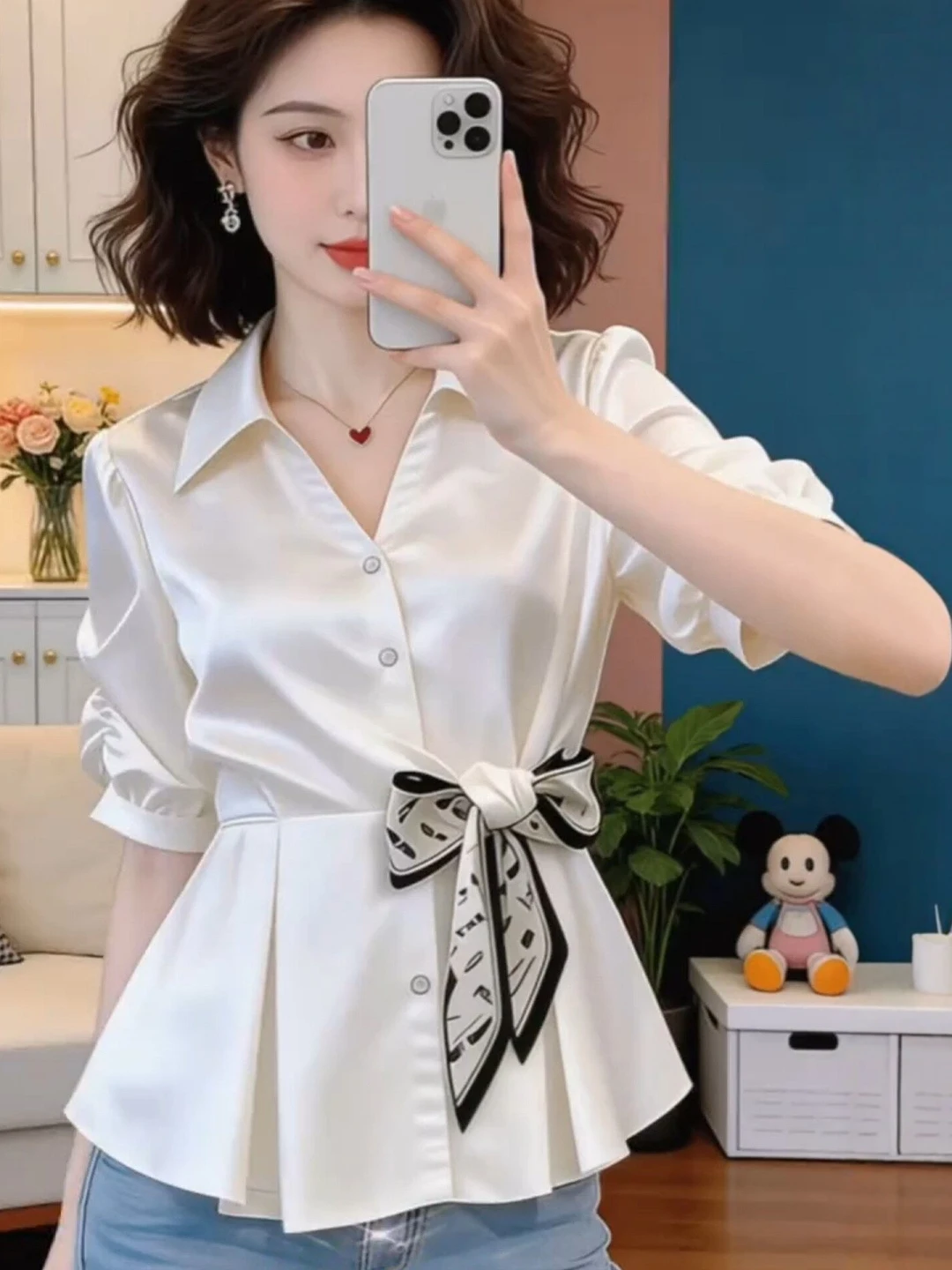Elegant White Half Sleeve Shirt Women's Summer 2026 New plus Size Slimming Waist Cinched Trendy Top Knot Design
Elegant White Half Sleeve Shirt Women's Summer 2026 New plus Size Slimming Waist Cinched Trendy Top Knot Design