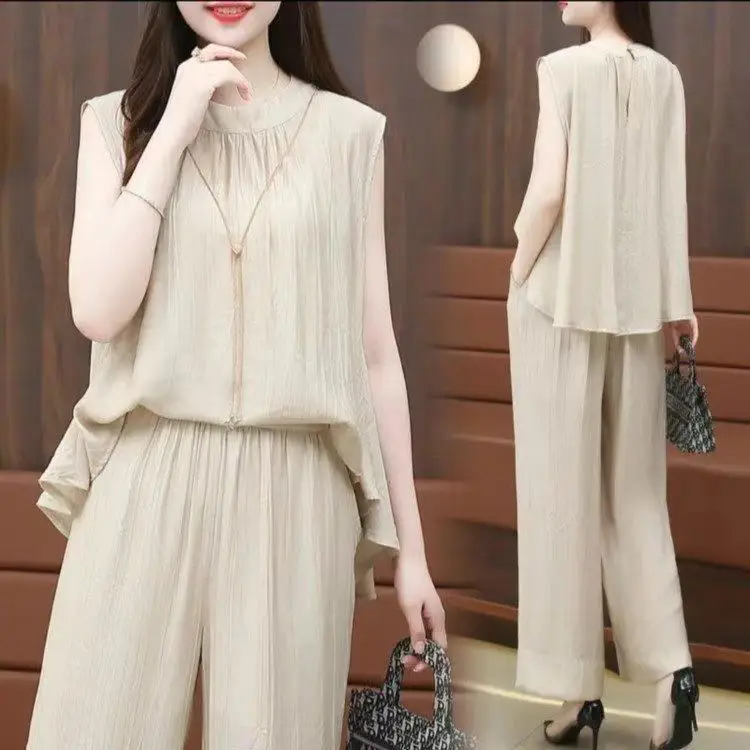 2025 New Temperament Women Sets Summer Loose Slim Short-Sleeved Top Wide-Leg Pants Two Pieces Solid T-Shirt Top + Long Pant Suit
2025 New Temperament Women Sets Summer Loose Slim Short-Sleeved Top Wide-Leg Pants Two Pieces Solid T-Shirt Top + Long Pant Suit