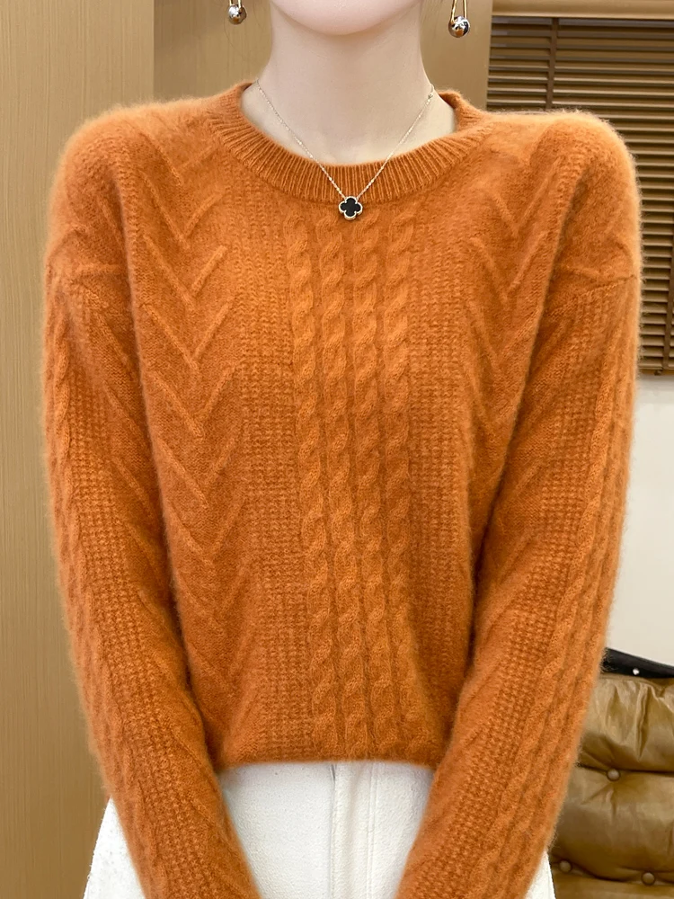 Women's Thickened 100% Pure Wool O-neck Twist Flower Pullover Knitted Swearter For Autumn Winter Underneath Cashmere Swearters 
Women's Thickened 100% Pure Wool O-neck Twist Flower Pullover Knitted Swearter For Autumn Winter Underneath Cashmere Swearters