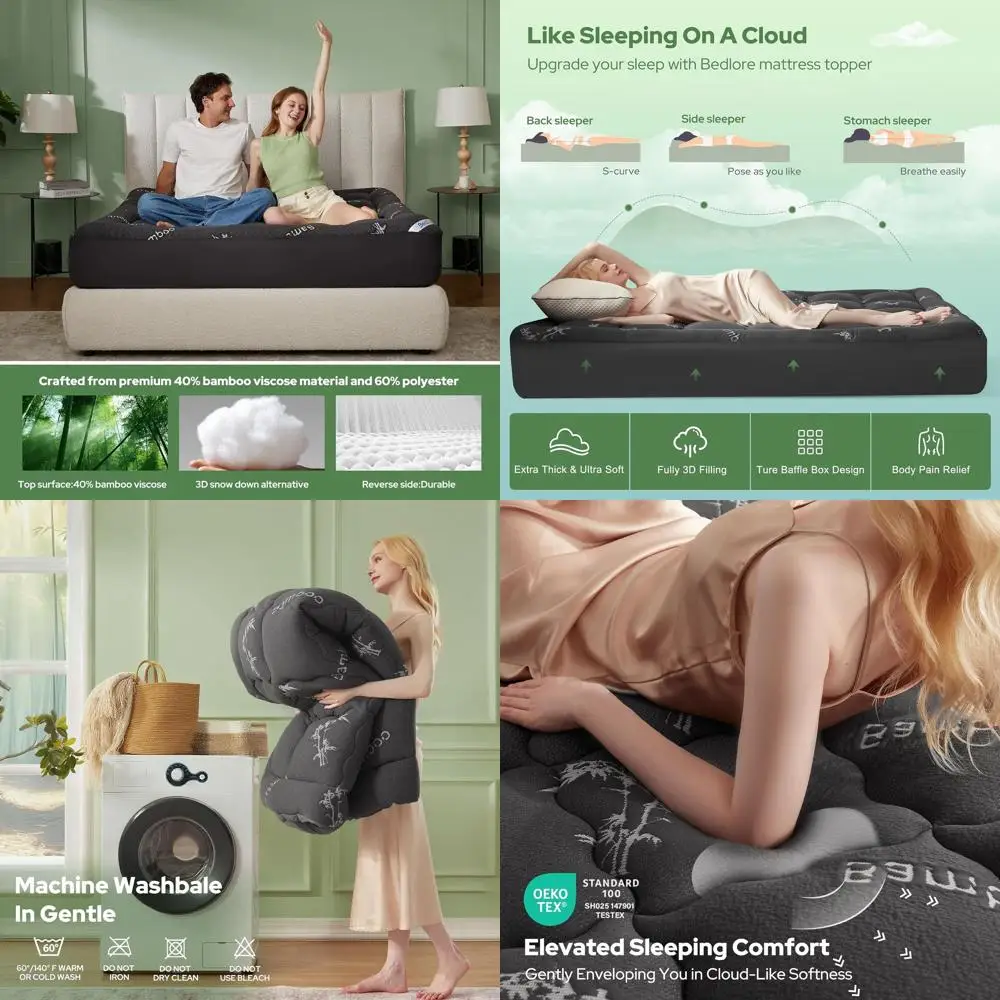 Queen Mattress Topper Viscose Derived from Bamboo, Thick Pillow Top Mattress Pad with Stretchable Pockets for 6-18 inches Mattre
Queen Mattress Topper Viscose Derived from Bamboo, Thick Pillow Top Mattress Pad with Stretchable Pockets for 6-18 inches Mattre