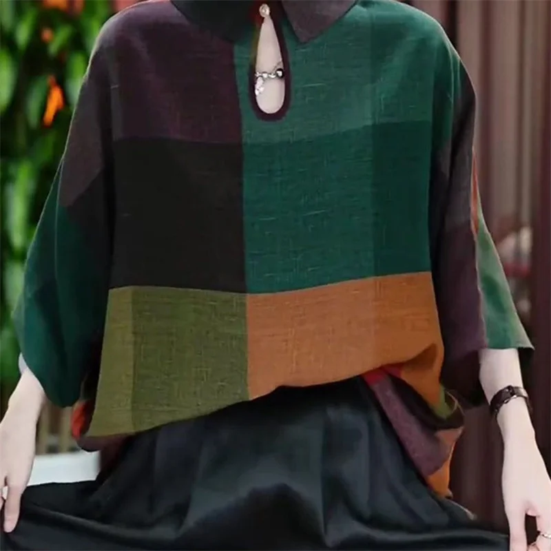 Spring Autumn Cotton Linen Big Plaid Shirt Women Turn Down Collar Half Sleeve Literary Tops Loose Casual Blouse
Spring Autumn Cotton Linen Big Plaid Shirt Women Turn Down Collar Half Sleeve Literary Tops Loose Casual Blouse