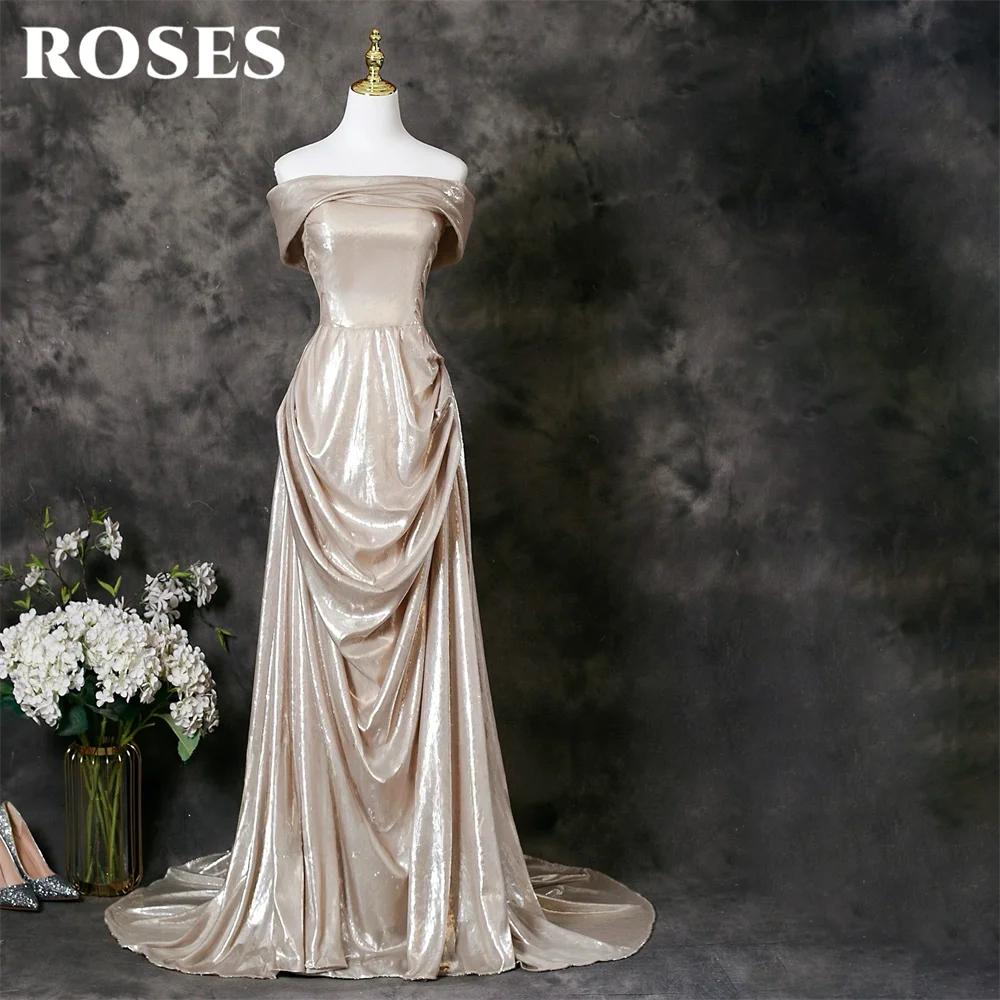 ROSES Champagne Formal Dress Off the Shoulder Party Dresses Shimmer Satin Evening Dresses with Draped فساتين السهرة Customized
ROSES Champagne Formal Dress Off the Shoulder Party Dresses Shimmer Satin Evening Dresses with Draped فساتين السهرة Customized