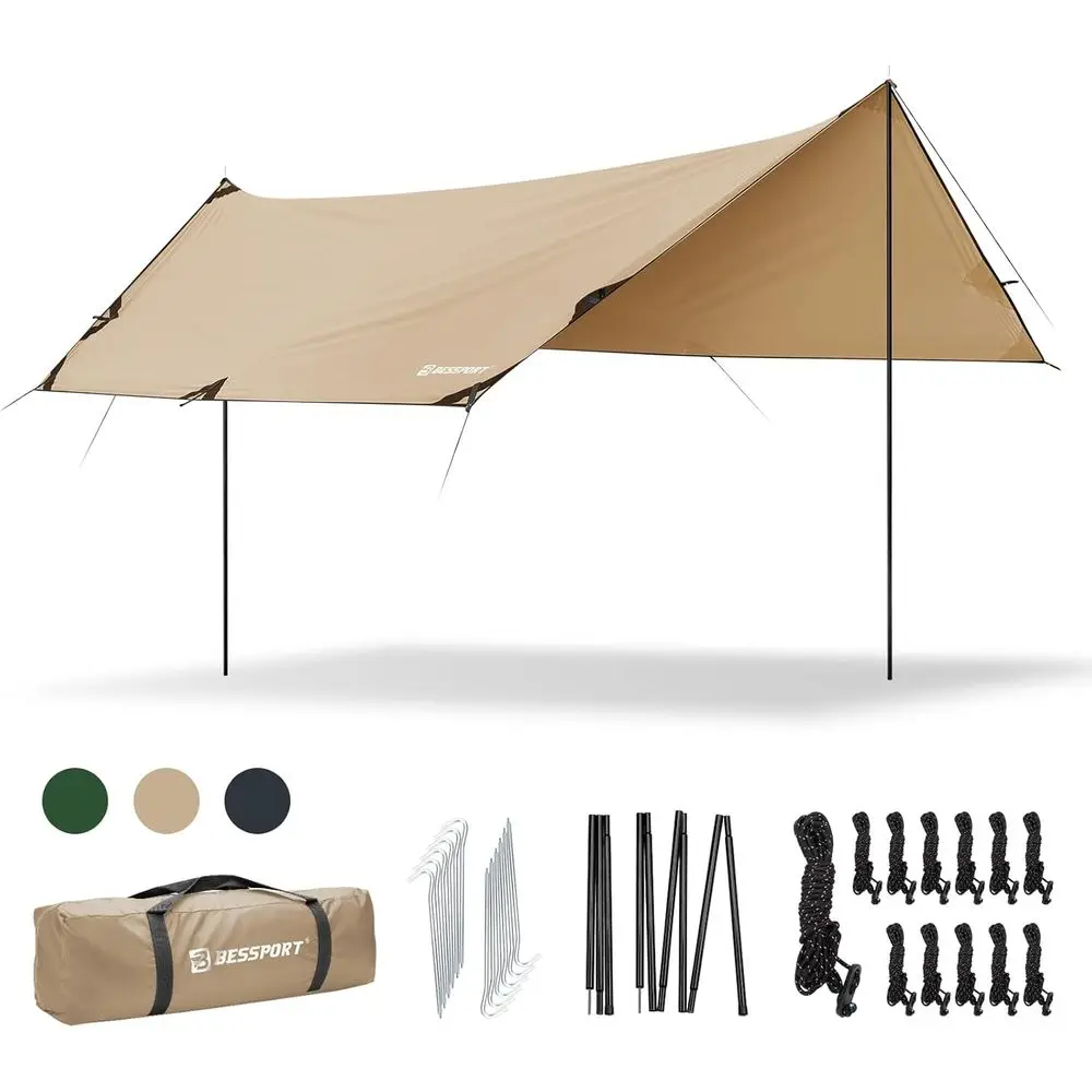 Portable 16x9.8ft Multi-Functional Backpacking Tarp with 2 Poles, 3000mm Waterproof for Camping, Hiking, and Travel
Portable 16x9.8ft Multi-Functional Backpacking Tarp with 2 Poles, 3000mm Waterproof for Camping, Hiking, and Travel