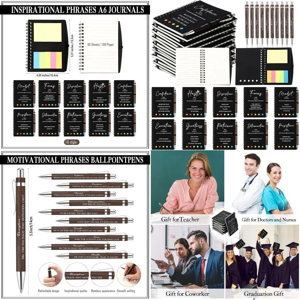 80-Count Inspirational Spiral Notebooks with Sticky Notes and Pen - Bulk Gift Set for Christmas Appreciation for Teachers, Teamm
80-Count Inspirational Spiral Notebooks with Sticky Notes and Pen - Bulk Gift Set for Christmas Appreciation for Teachers, Teamm