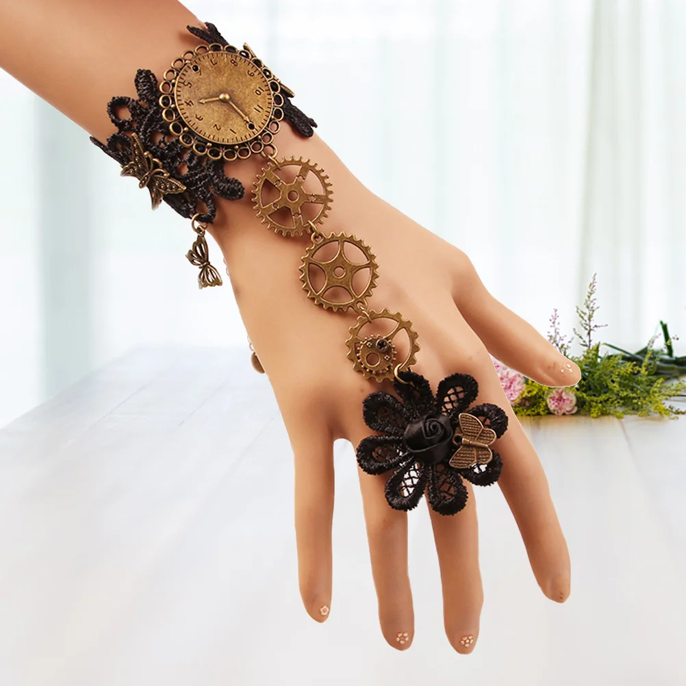 Retro Black Lace Bracelet Finger Ring Attached Elegant Steampunk Gear Lightweight Women Bracelet for Halloween Party Engagement
Retro Black Lace Bracelet Finger Ring Attached Elegant Steampunk Gear Lightweight Women Bracelet for Halloween Party Engagement