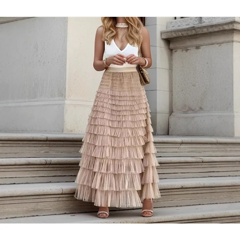 Spring and Summer 2025 Mesh Splicing Cake Skirt Fashion Solid Color A-shaped Long Skirt Fluffy Gauze Skirt
Spring and Summer 2025 Mesh Splicing Cake Skirt Fashion Solid Color A-shaped Long Skirt Fluffy Gauze Skirt