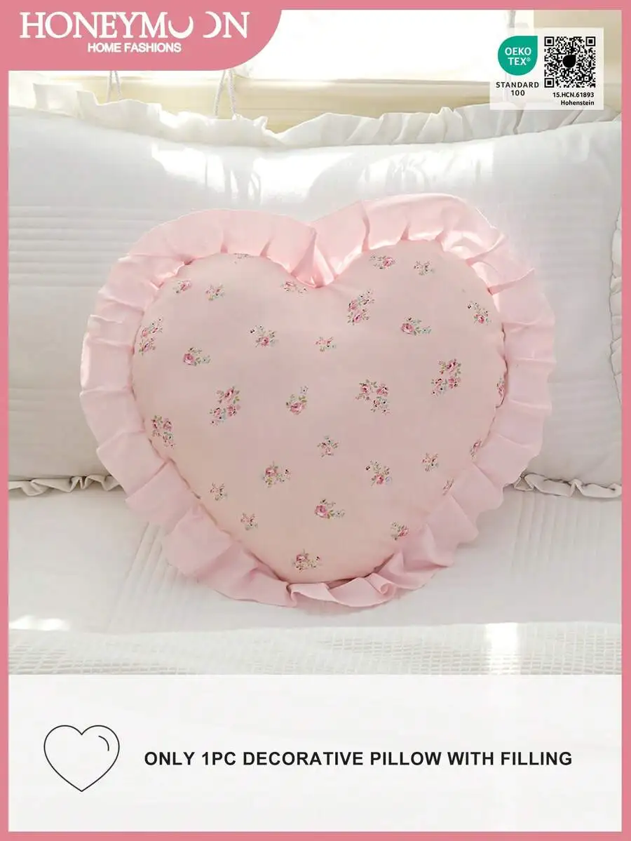 Heart Shaped Floral Printed Decorative Pillow With Ruffle Edge, Polyester Fabric, Oeko-Tex Certified
Heart Shaped Floral Printed Decorative Pillow With Ruffle Edge, Polyester Fabric, Oeko-Tex Certified
