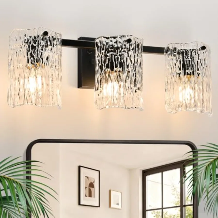 Modern Bathroom Light Fixtures, 3-Light Vanity Lights with Water Ripple Glass Shade, Black Bathroom Lights Wall Lamp for Mirror
Modern Bathroom Light Fixtures, 3-Light Vanity Lights with Water Ripple Glass Shade, Black Bathroom Lights Wall Lamp for Mirror