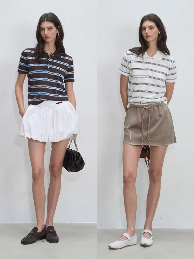 DeeSicile Retro Stripe Knitted irt ort Sve Turn-down Collar Commute Color Blo T-irt for Women Summer 2025
DeeSicile Retro Stripe Knitted irt ort Sve Turn-down Collar Commute Color Blo T-irt for Women Summer 2025