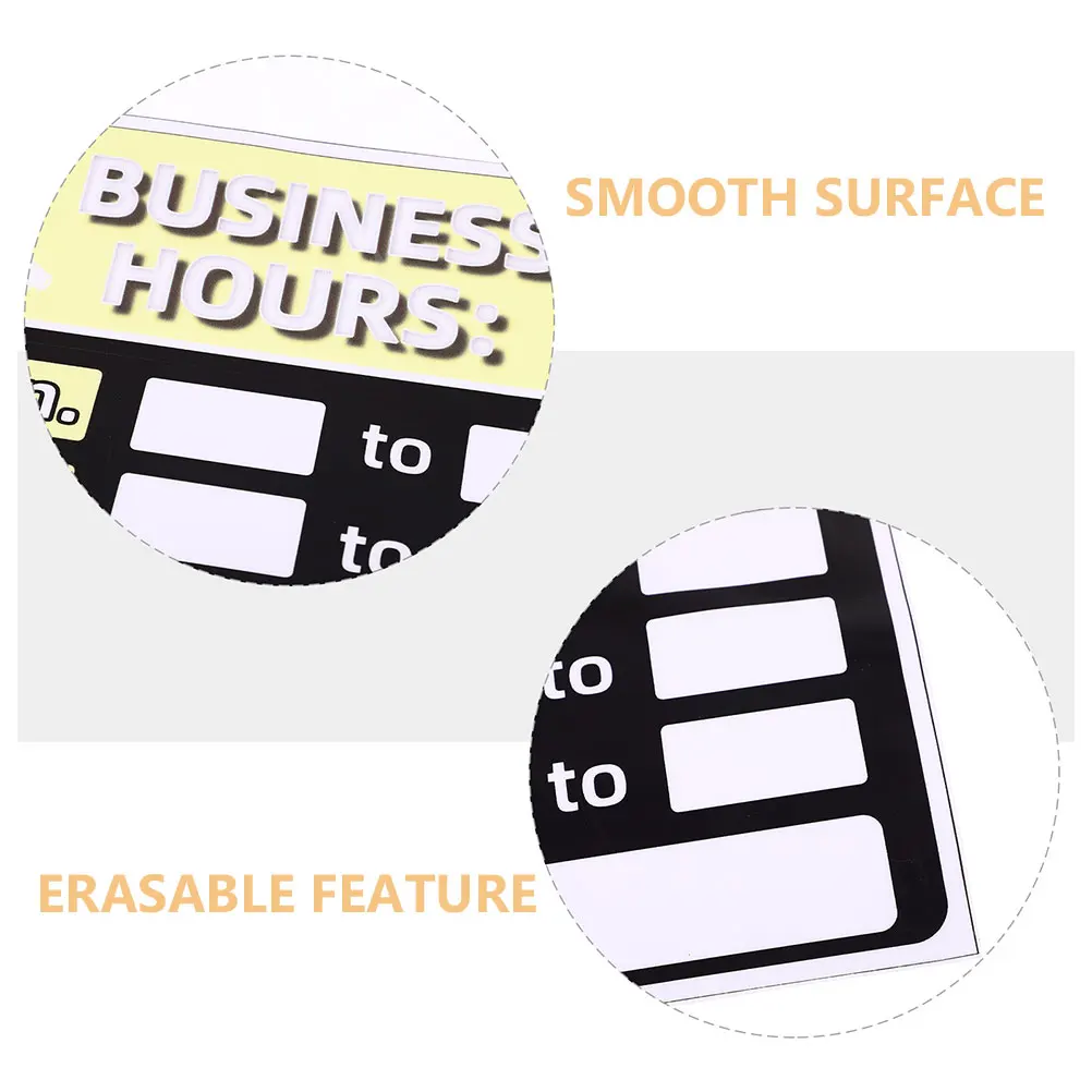 Erasable PVC Business Hours Sign 06# Yellow Time Plate 011 Number Style Thick Section Anti UV Store Open Closed Signs for Window
Erasable PVC Business Hours Sign 06# Yellow Time Plate 011 Number Style Thick Section Anti UV Store Open Closed Signs for Window