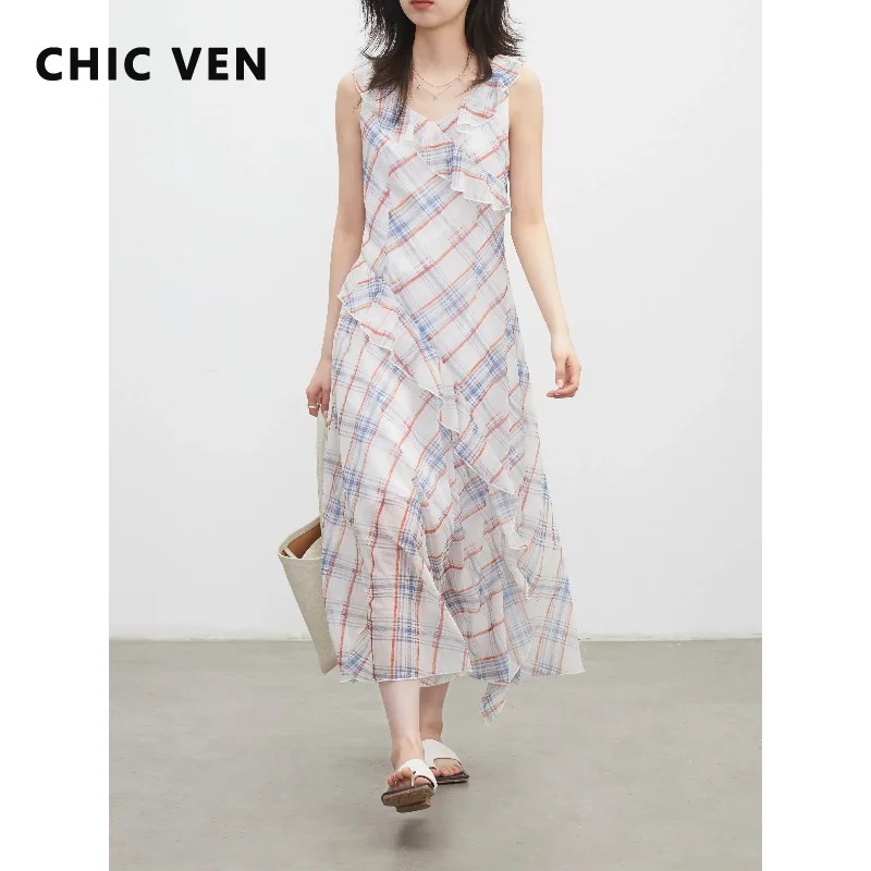 CHIC VEN Korean Women Dresses A Line V Neck New Sleeveless Retro Suspender Plaid Irregular Ruffled Ladise Dress Summer 2026
CHIC VEN Korean Women Dresses A Line V Neck New Sleeveless Retro Suspender Plaid Irregular Ruffled Ladise Dress Summer 2026