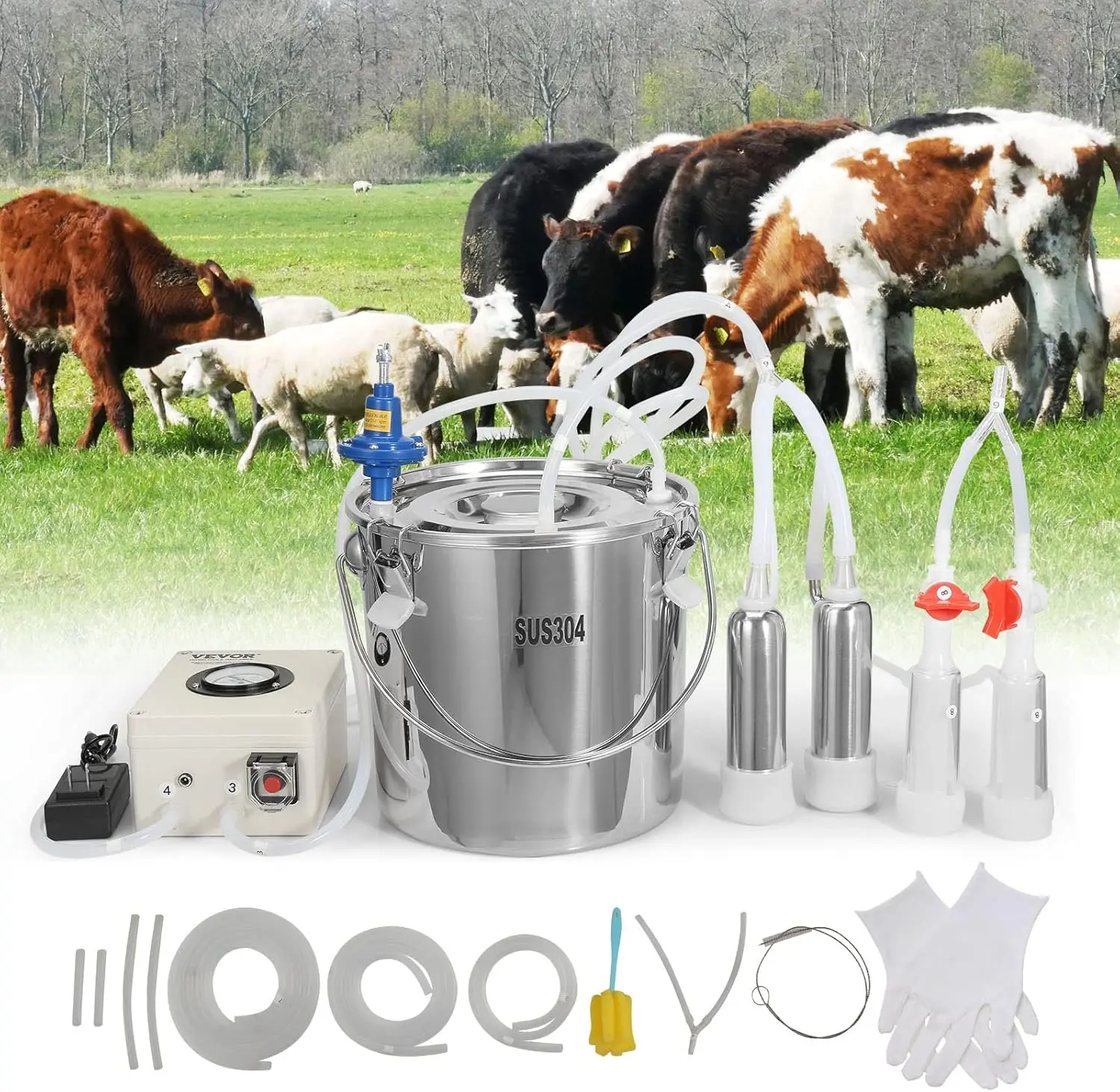 Goat Milking Machine, 12 L 304 Stainless Steel Bucket, Electric Automatic Pulsation Vacuum Milker, Portable Milker with Food-
Goat Milking Machine, 12 L 304 Stainless Steel Bucket, Electric Automatic Pulsation Vacuum Milker, Portable Milker with Food-