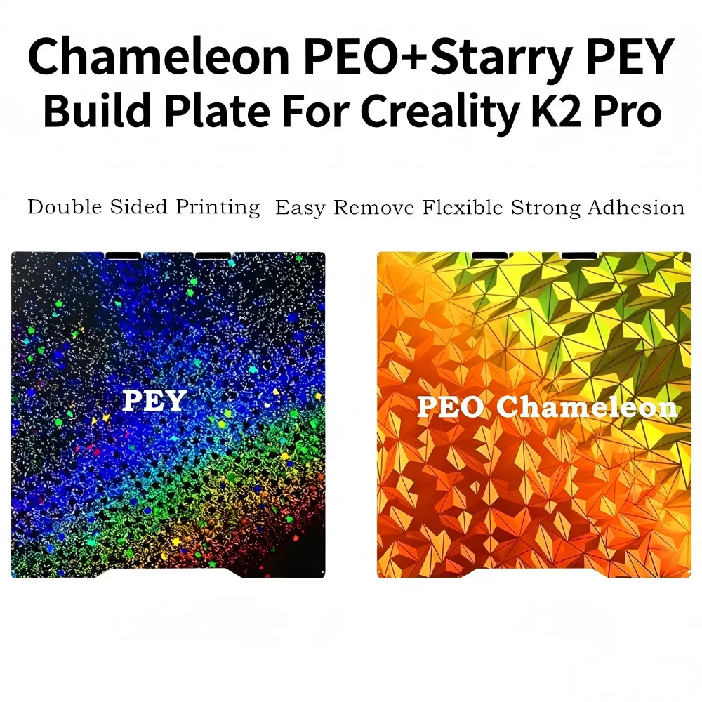 Chameleon PEO+Starry PEY Build Plate For Creality K2 Pro 310x325mm Double Sided Flexible Spring Steel Sheet Heat Bed Easy Remove
Chameleon PEO+Starry PEY Build Plate For Creality K2 Pro 310x325mm Double Sided Flexible Spring Steel Sheet Heat Bed Easy Remove