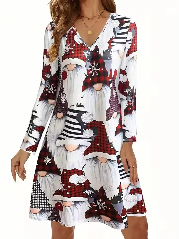 Зимнее забавное милое платье с длинным рукавом и принтом Санта-Клауса, женское праздничное платье с принтом рождественской елки, повседневное свободное платье трапециевидной формы с v-образным вырезом
Зимнее забавное милое платье с длинным рукавом и принтом Санта-Клауса, женское праздничное платье с принтом рождественской елки, повседневное свободное платье трапециевидной формы с v-образным вырезом