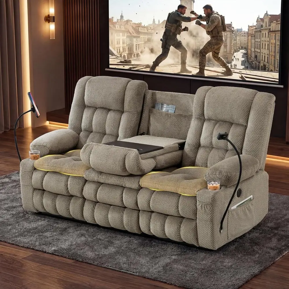 Luxury 3-Seater Reclining Sofa with 2-Layer Cushion and Storage, Home Theater Couch with Cup Holder (Gold, 77'')
Luxury 3-Seater Reclining Sofa with 2-Layer Cushion and Storage, Home Theater Couch with Cup Holder (Gold, 77'')