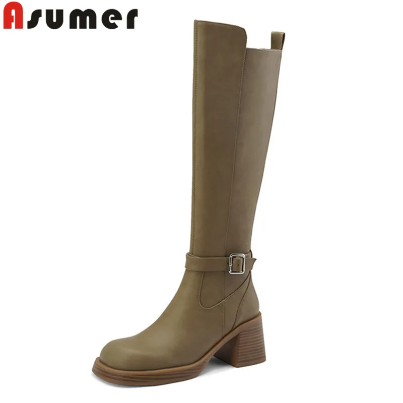 ASUMER 2024 New Simple Thick High Heels Shoes Winter Genuine Leather Platform Women Boots Zipper Ladies Knee High Boots
ASUMER 2024 New Simple Thick High Heels Shoes Winter Genuine Leather Platform Women Boots Zipper Ladies Knee High Boots
