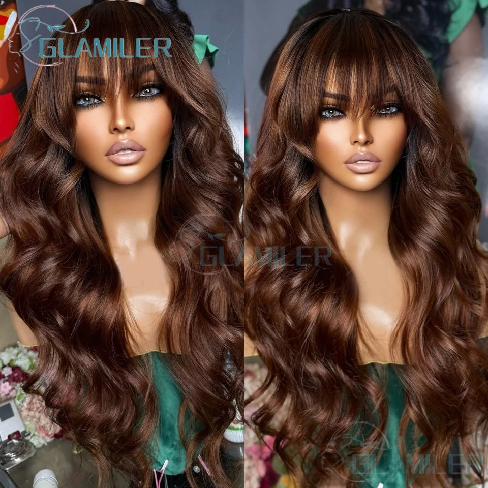 Fringe Brown Human Hair Body Wavy 13x4/360 Lace Front Wigs With Bangs Bleached Knots Body Wavy 5x5 Silk Top Lace Closure Wigs 
Fringe Brown Human Hair Body Wavy 13x4/360 Lace Front Wigs With Bangs Bleached Knots Body Wavy 5x5 Silk Top Lace Closure Wigs