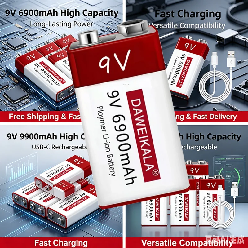 9V 6900mAh Rechargeable Li-ion Battery Type-C USB for Multimeter Microphone Metal Detector LongLasting W/Charger Cable Batteries
9V 6900mAh Rechargeable Li-ion Battery Type-C USB for Multimeter Microphone Metal Detector LongLasting W/Charger Cable Batteries