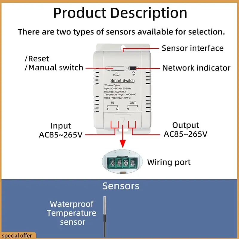 A68Z Wi-Fi умный переключатель температуры с датчиком 2 м Ewelink 16A переключатель температуры поддерживает голосовое управление
A68Z Wi-Fi умный переключатель температуры с датчиком 2 м Ewelink 16A переключатель температуры поддерживает голосовое управление