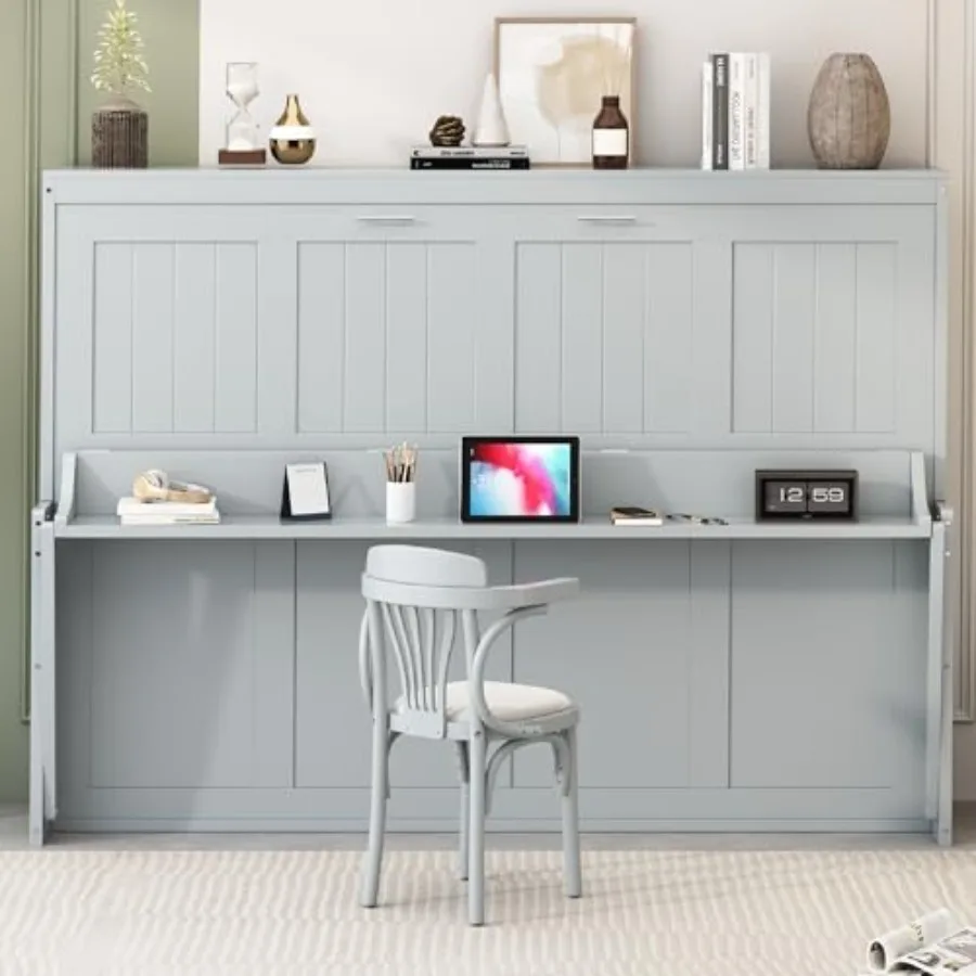 Murphy Bed Full Size with Desk, Wood Folding Wall Bedframe with Smooth Hydraulic Lift, for Small Bedroom, Guest Room, Home Offi
Murphy Bed Full Size with Desk, Wood Folding Wall Bedframe with Smooth Hydraulic Lift, for Small Bedroom, Guest Room, Home Offi