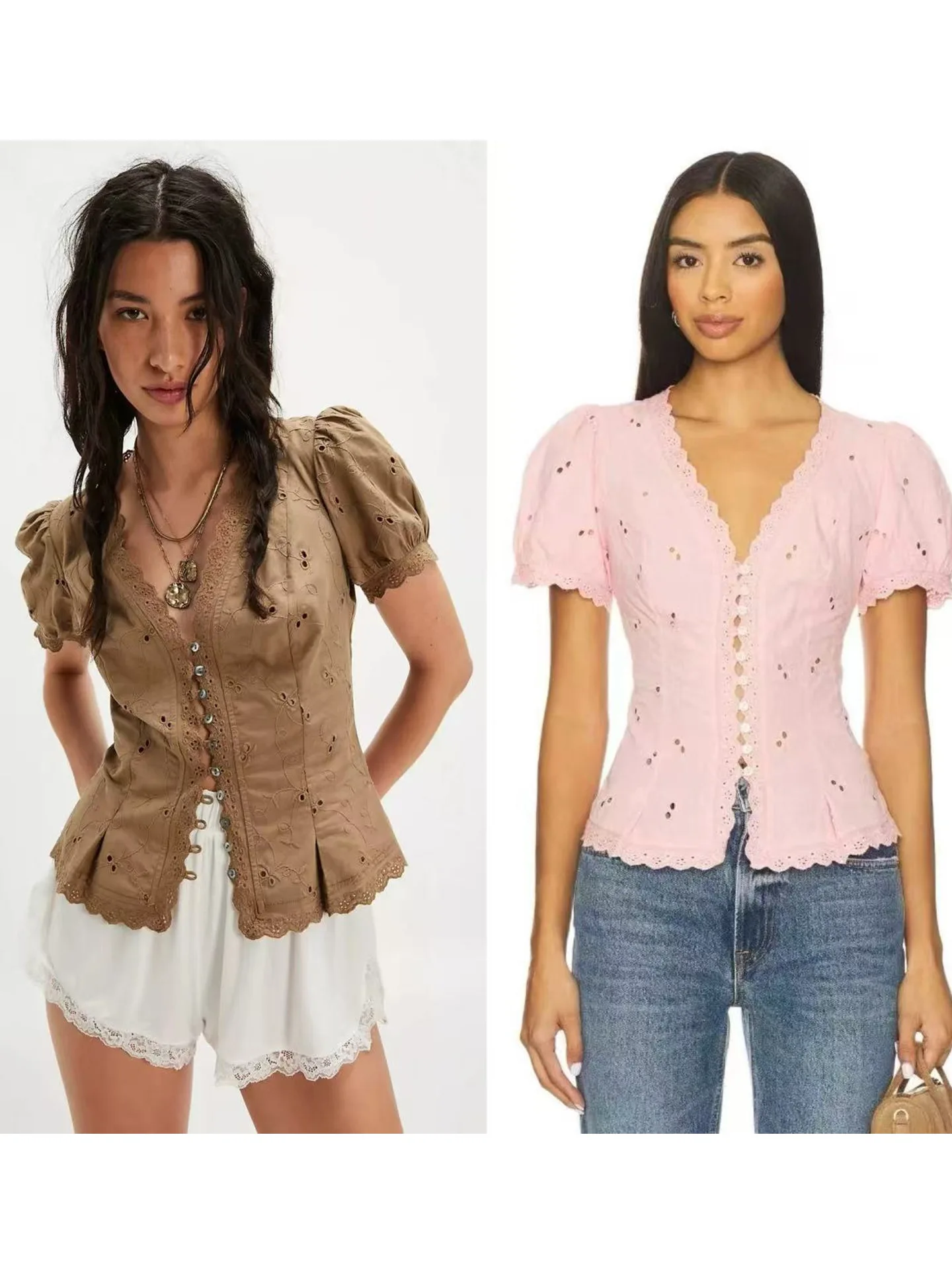 Elegant Short Bubble Sleeve V-Neck Embroidered Slimming Shirt French Style Pure Cotton Women's Fashion Summer 2026
Elegant Short Bubble Sleeve V-Neck Embroidered Slimming Shirt French Style Pure Cotton Women's Fashion Summer 2026