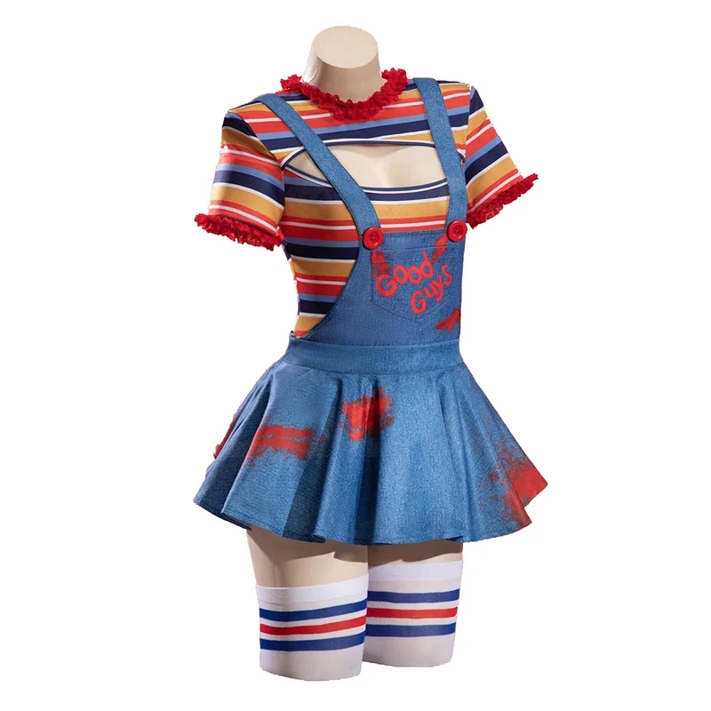 Bride of Chucky Cosplay Costume Women Sexy Stripes Short Sleeve Bodysuit Skirt Socks Suit Halloween Carnival Horror Clothesf5d;
Bride of Chucky Cosplay Costume Women Sexy Stripes Short Sleeve Bodysuit Skirt Socks Suit Halloween Carnival Horror Clothesf5d;