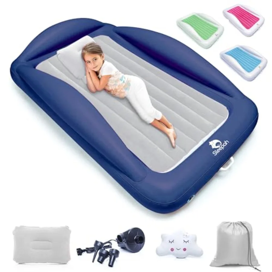 Inflatable Toddler Travel Bed Portable Air Mattress Set w Safety Rail Guards for and Toddlers Includes Pump, Carry Case, Pillow
Inflatable Toddler Travel Bed Portable Air Mattress Set w Safety Rail Guards for and Toddlers Includes Pump, Carry Case, Pillow